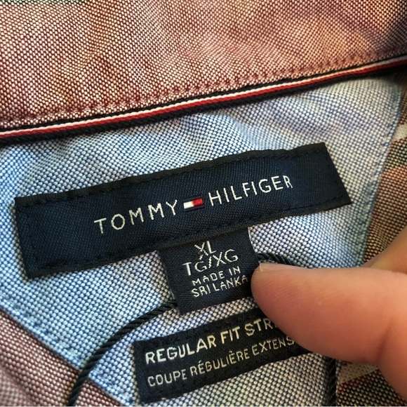 NWT $85 USD Tommy Hilfiger Red Purple Striped Long Sleeve Stretch Shirt Mens XL - Picture 5 of 9